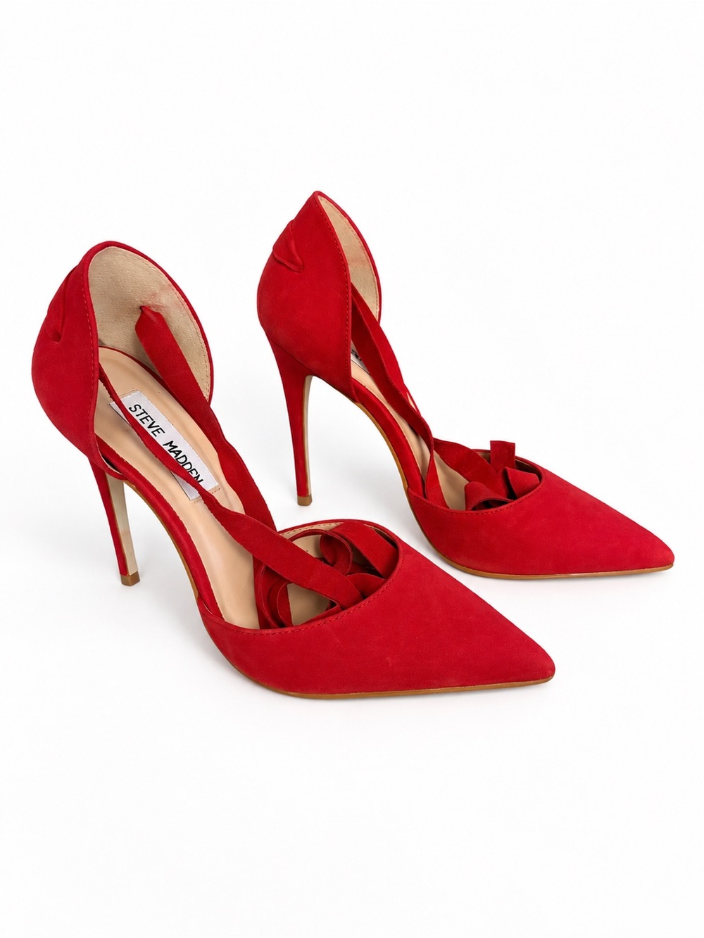 Steve Madden Red Suede Pointed-Toe D'Orsay Heels with Ankle Straps